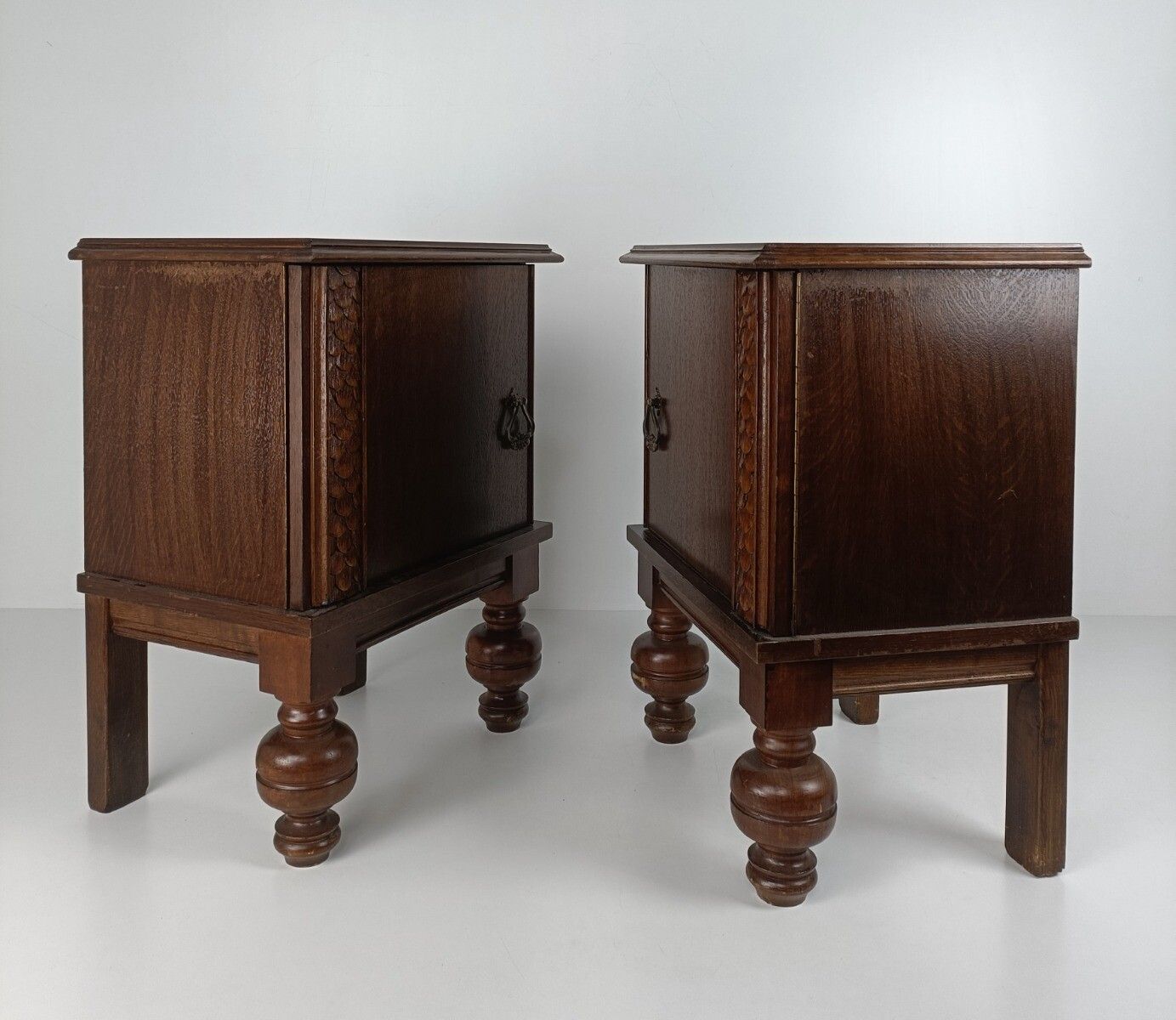 Couple French Louis XV/XVI Style Wooden Oak Nightstands End Tables Vintage Moder photo vintage