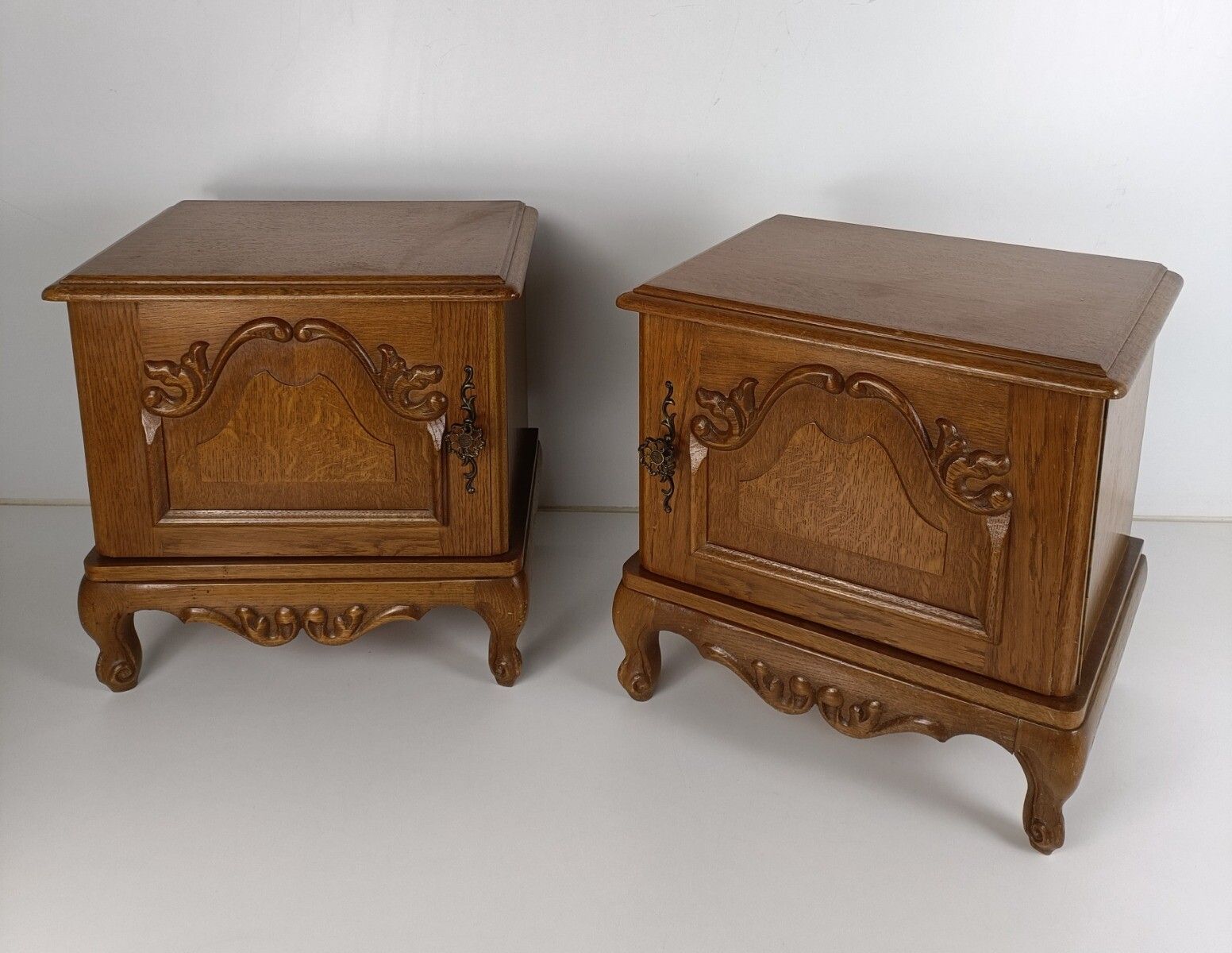 Pair Couple Vintage Nightstands End Tables Dresser 50s Vanity Cabinets Wood Loui photo furniture