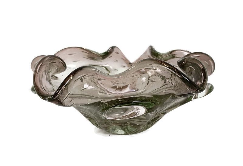 Centerpiece Vintage Art Glass  With Air Bubbles Murano Sommerso Dish