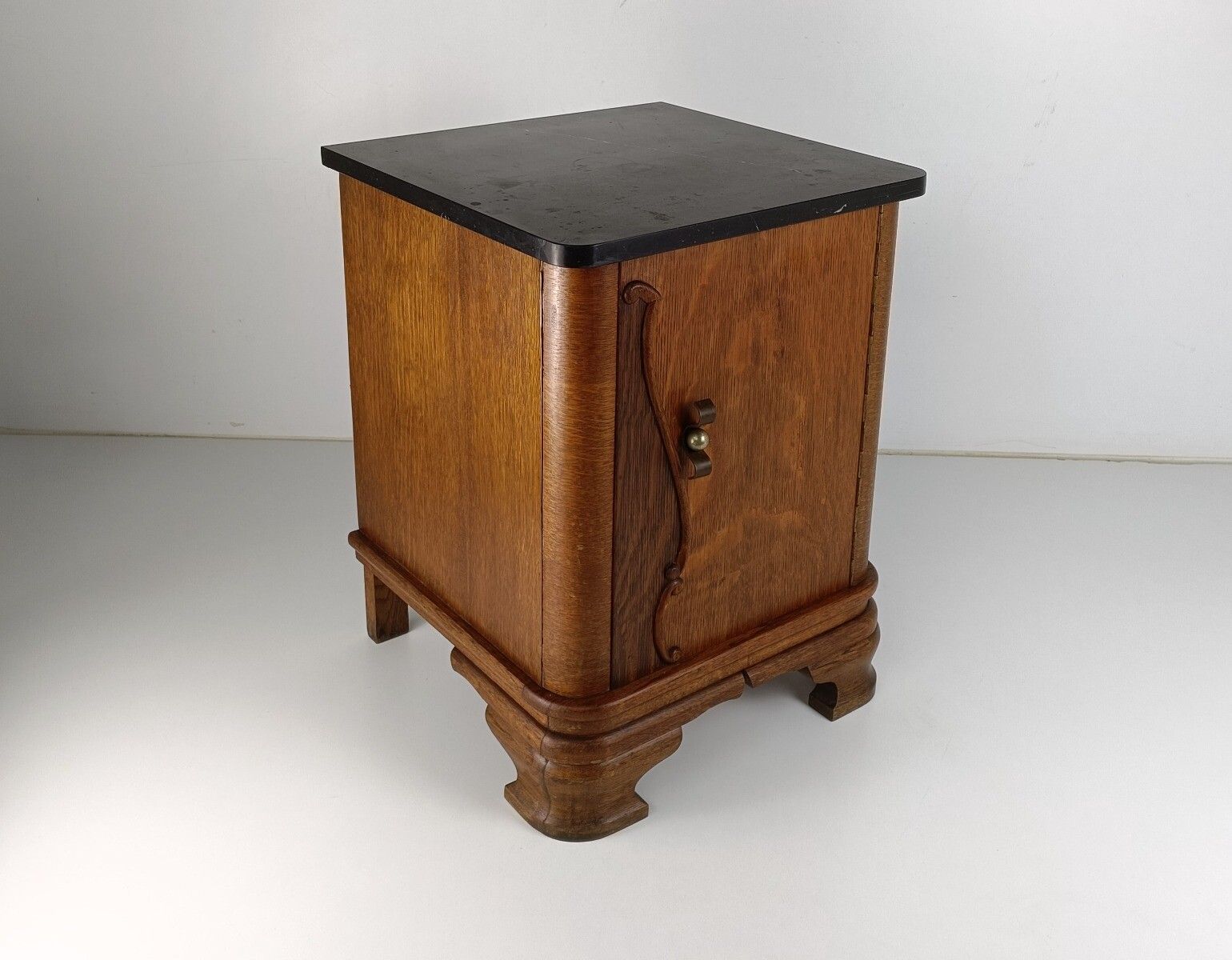 Stylish Art Deco Antique Nightstand End Table Wood Marble Top Cabinet photo furniture