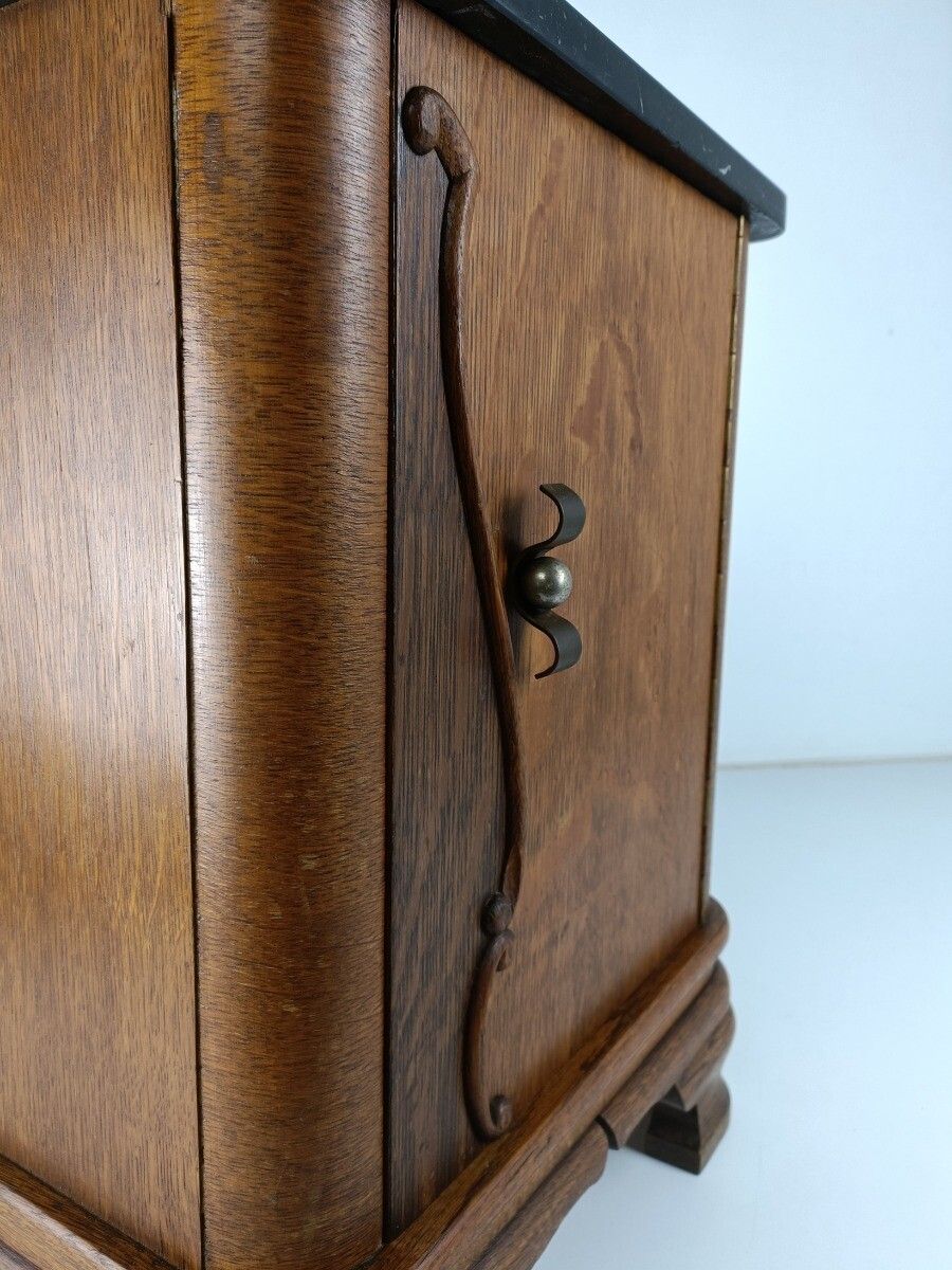 photo for sale Stylish Art Deco Antique Nightstand End Table Wood Marble Top Cabinet