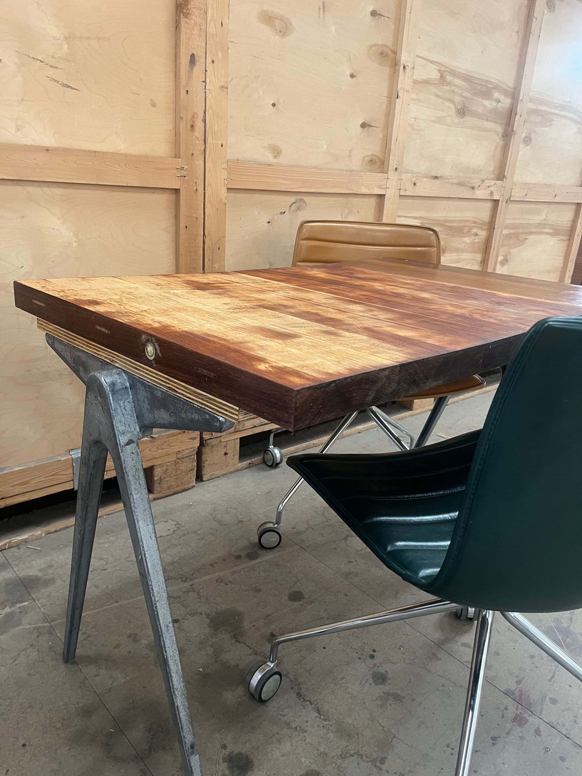 photo vinterior 1950s James Leonard Compass Leg Desk With Reclaimed Oak Top