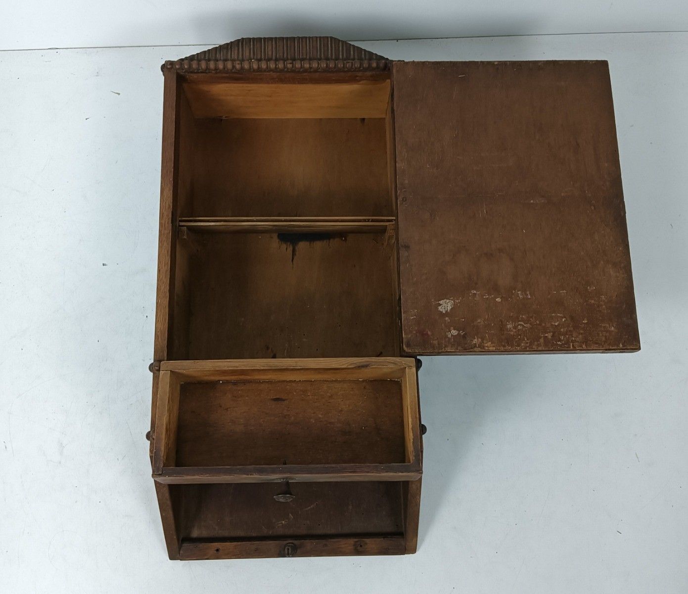 photo for sale Antique Medicine Apothecary Pharmacy Cabinet Wall Hanging Beveled Glass Barn Sty