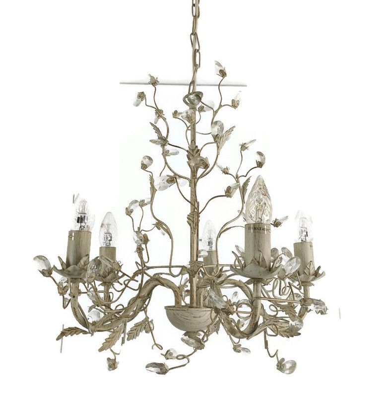 Chandelier 5 Lights Lovely  Flower Prisms Metal Glass, Lucide Belgium