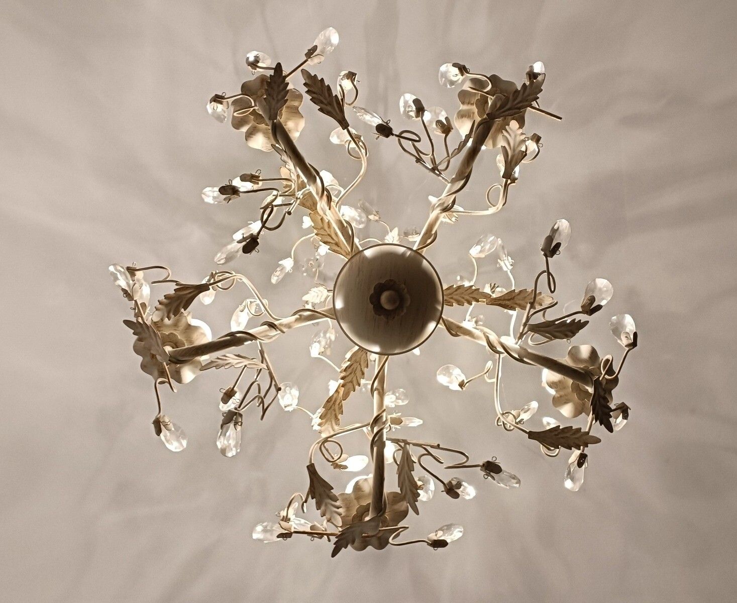 Chandelier 5 Lights Lovely  Flower Prisms Metal Glass, Lucide Belgium photo for sale