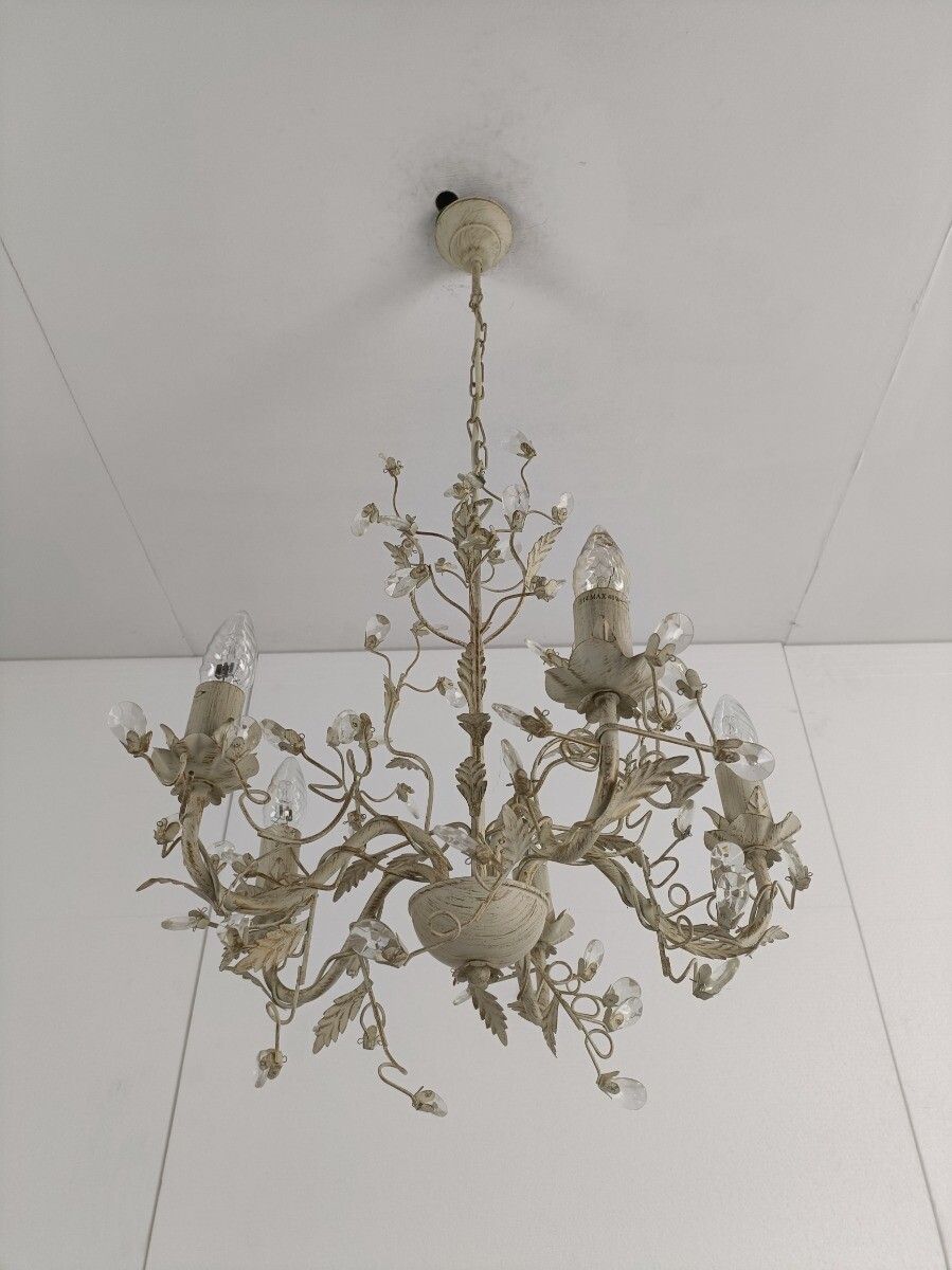 Chandelier 5 Lights Lovely  Flower Prisms Metal Glass, Lucide Belgium photo 142.0