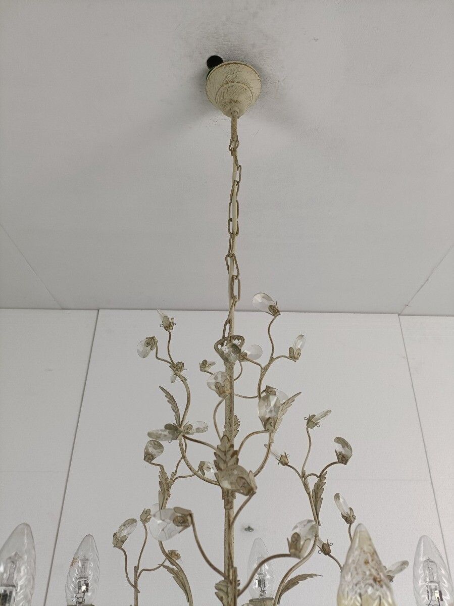Chandelier 5 Lights Lovely  Flower Prisms Metal Glass, Lucide Belgium photo vintage