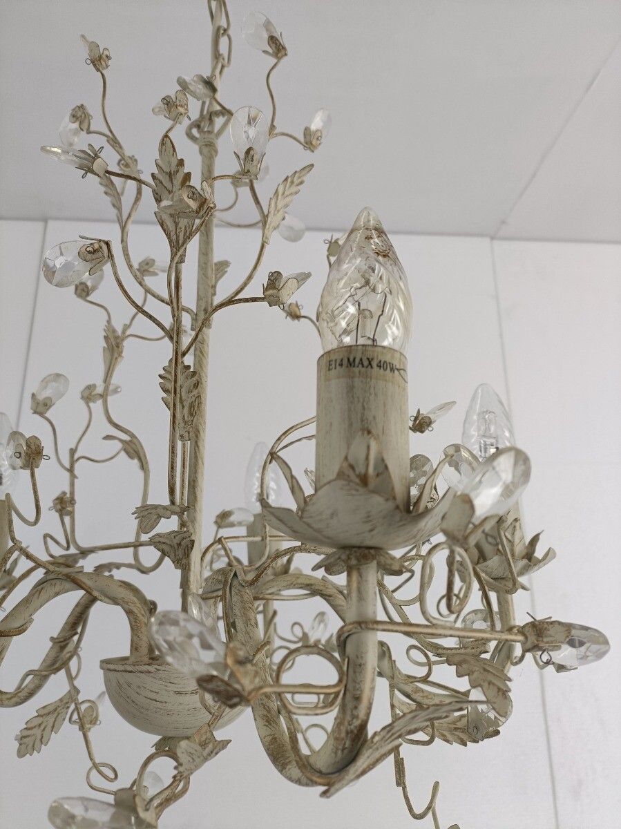 photo furniture Chandelier 5 Lights Lovely  Flower Prisms Metal Glass, Lucide Belgium