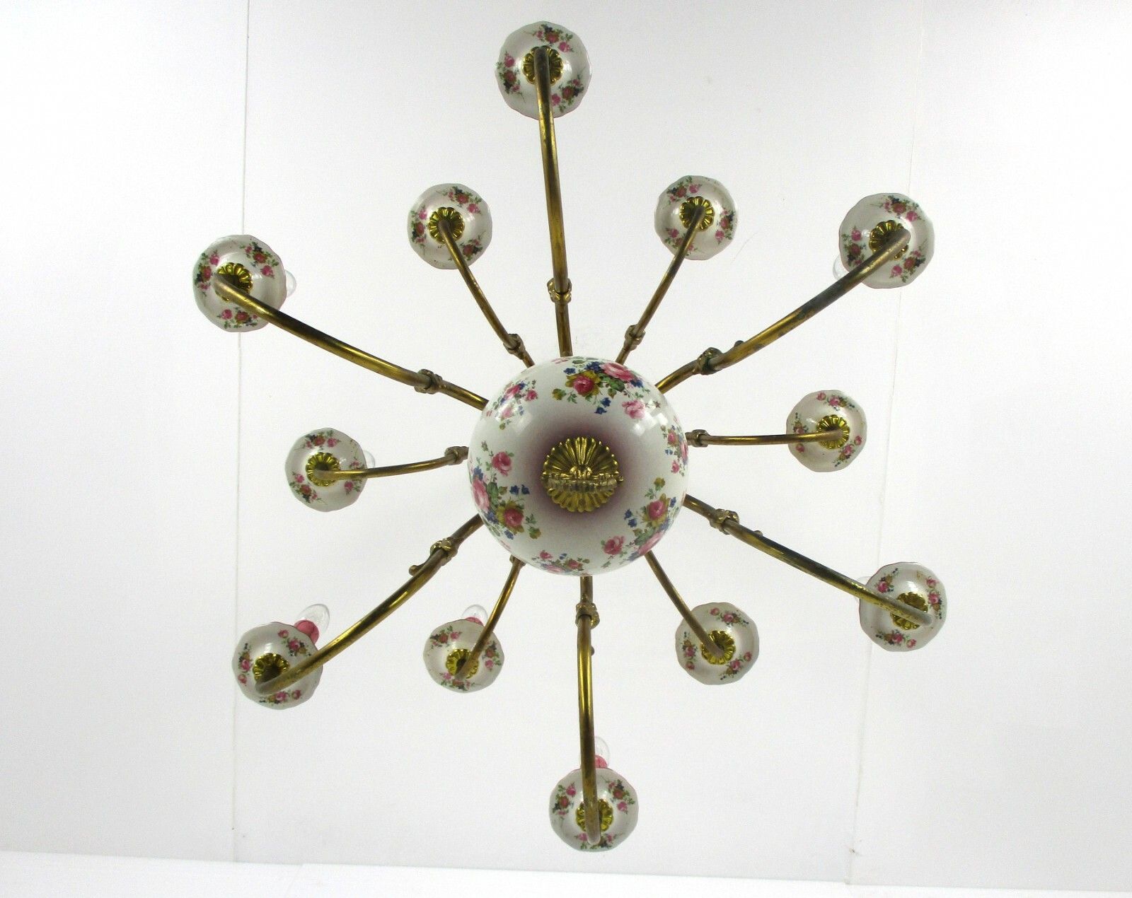Large Flemish Dutch  Chandelier 12 !Arms Lights Ceramic Brass Italian Style photo buy