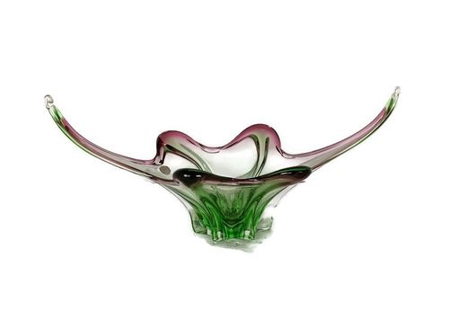 Green Cranberry  Murano Italian Art Glass Centerpiece Dish Bowl Mid Century Vint