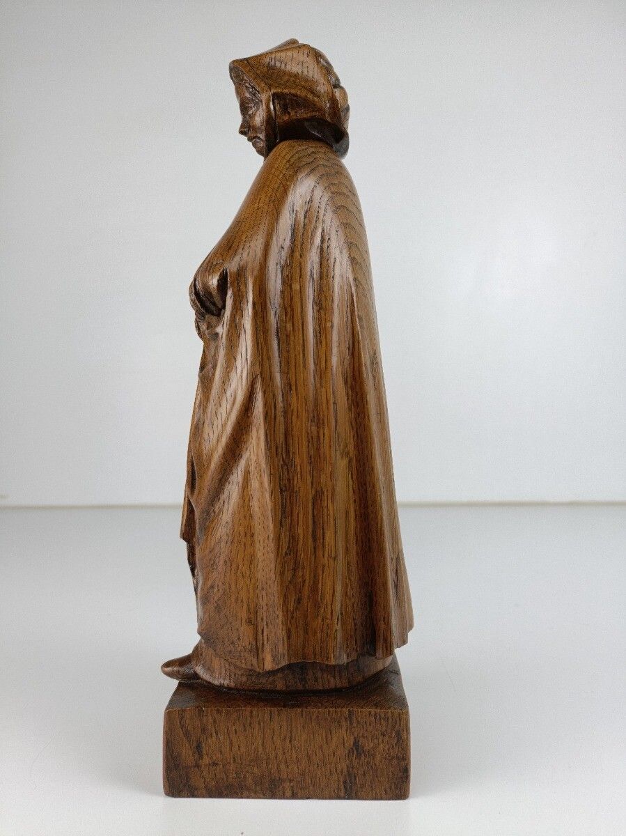 Hand Carved Wooden Statue Figurine Sculpture Old Lace Lady Bruges Signed Vanmet photo Art