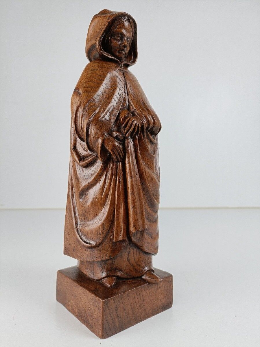 Hand Carved Wooden Statue Figurine Sculpture Old Lace Lady Bruges Signed Vanmet photo buy