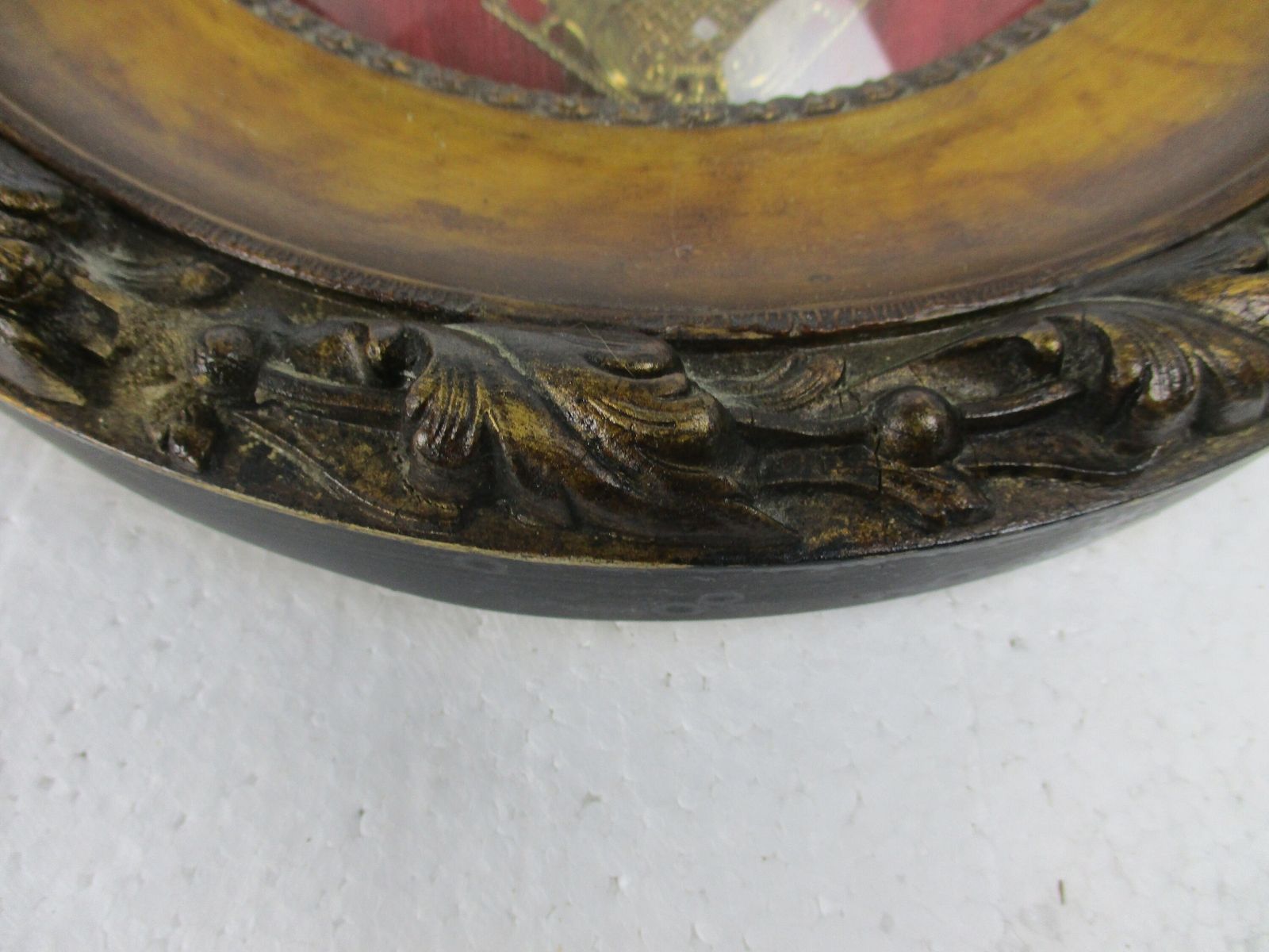 Antique Oval Ornate Wooden Frame  Convex Glass Dome Crucifix Cross photo for sale