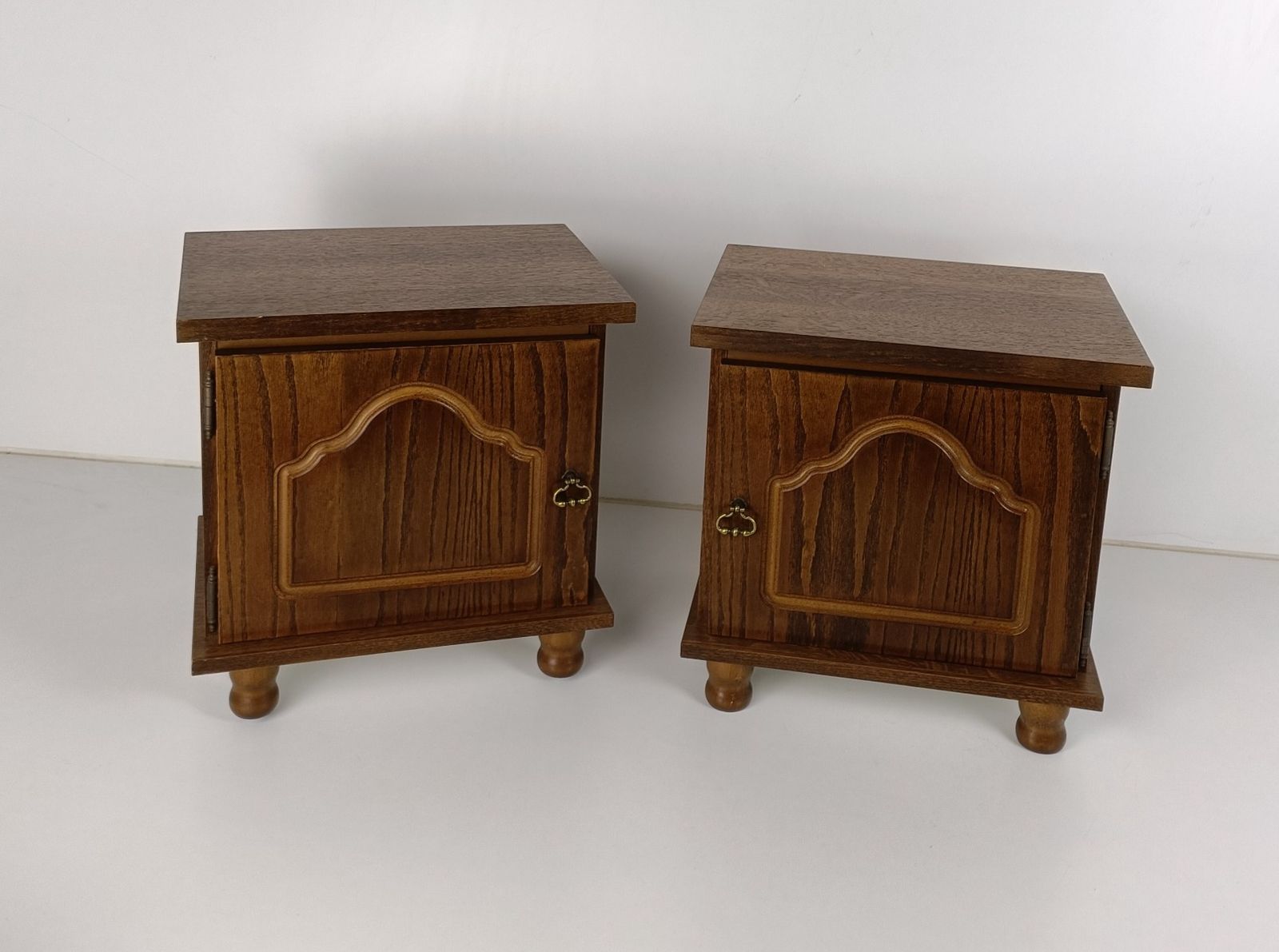 Pair Of Nightstands End Tables Vintage, Wood Veneer, Cabinets, Bedroom, 70s photo furniture