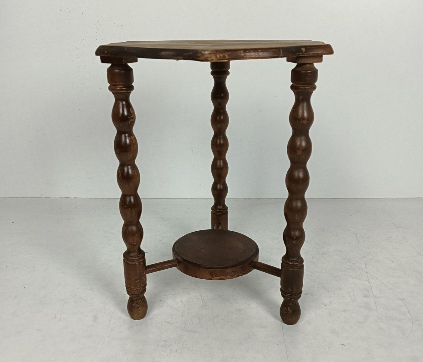 Jacobean Bobbin Legs Wood Side Occasional Table Pedestal Plant Stand Two Tier Ba photo furniture