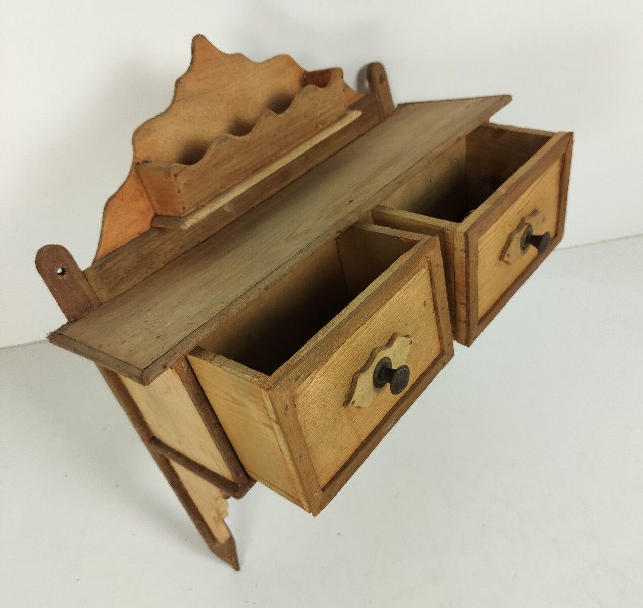 Antique Wall Hanging Herbal Rack Cabinet Kitchen Drawers Carved Sanded Wood Bar photo vinterior