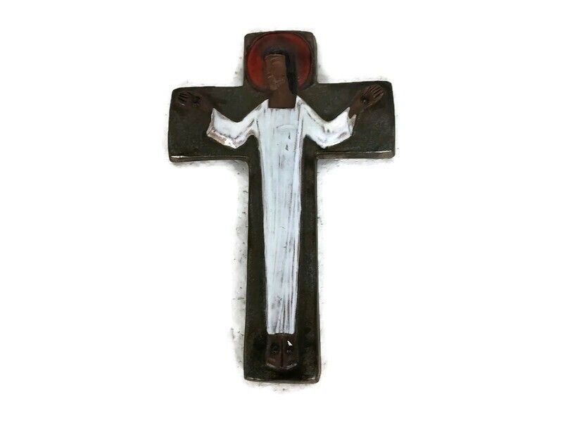 Mid Century Modern Ceramic Crucifix  Jesus Christ Era Rogier Vandeweghe Amphora