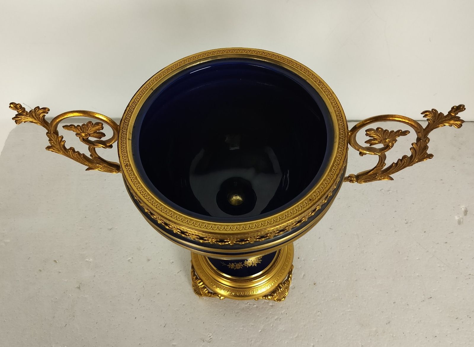 Cobalt Blue Porcelain Brass Trims Bowl Vase Urn With Lid Lumedart Belgium Beauti photo buy