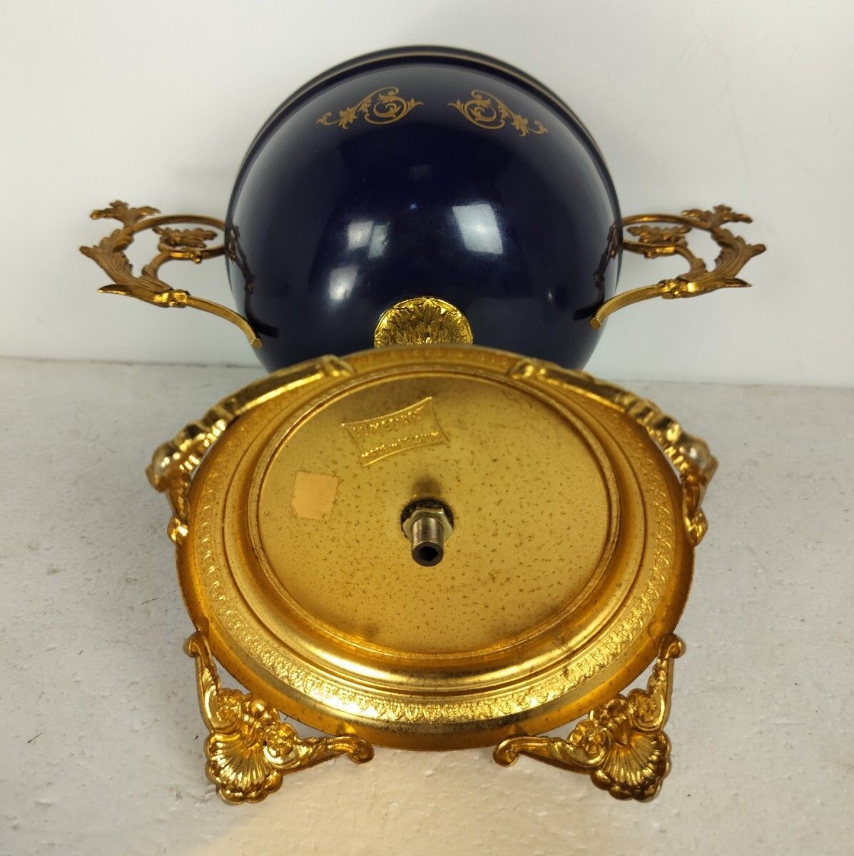 photo furniture Cobalt Blue Porcelain Brass Trims Bowl Vase Urn With Lid Lumedart Belgium Beauti
