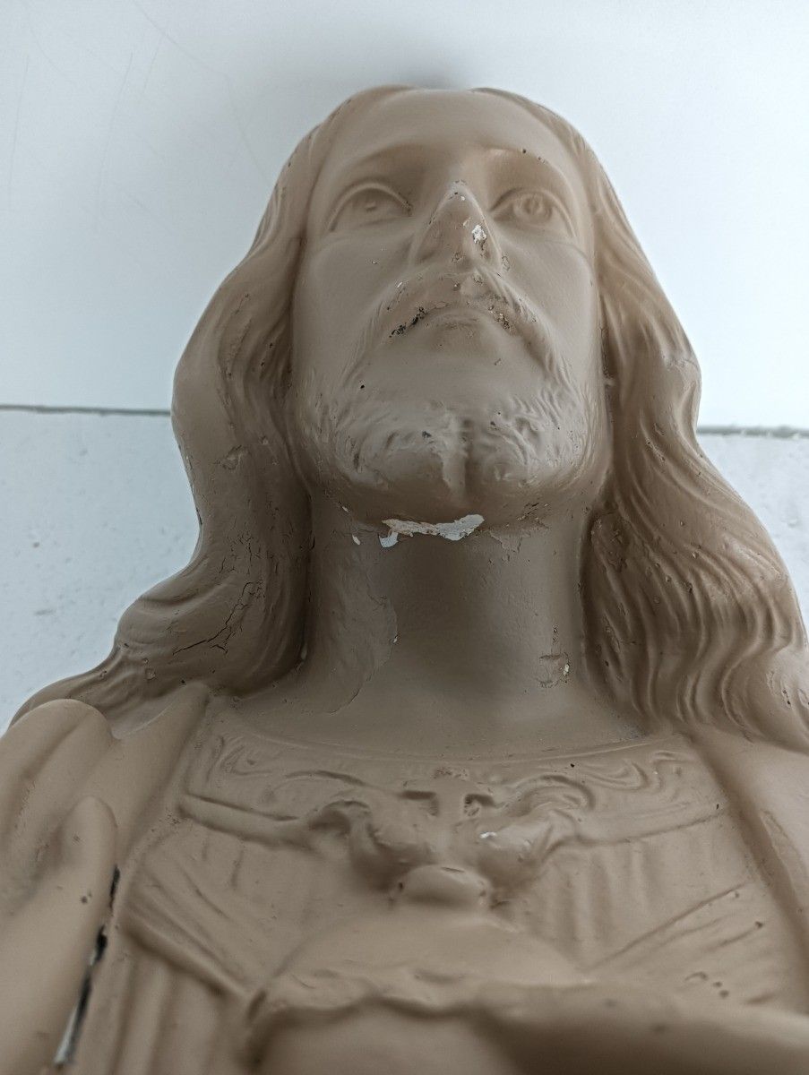 Art Deco Plaster Bust Jesus Christ Saviour Holy Heart Plaster Marked Arnova photo 162.0