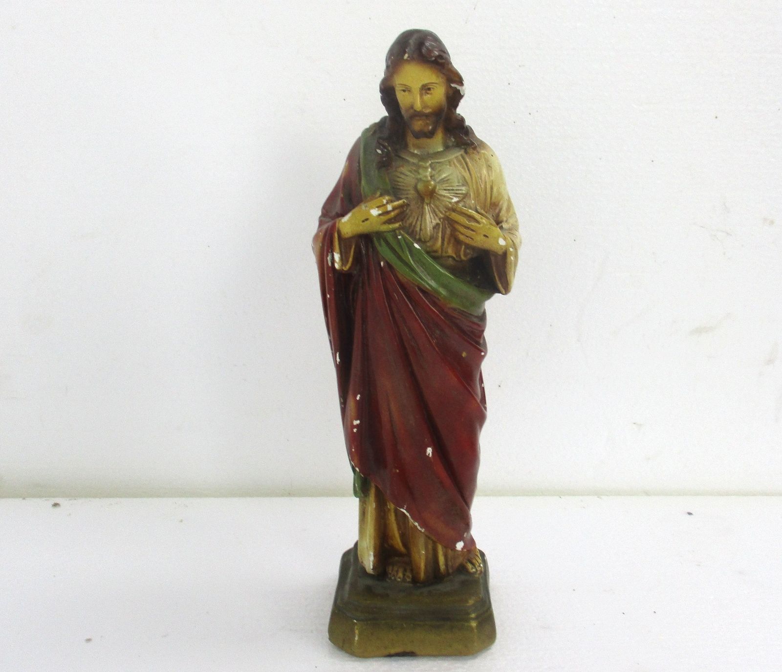 Statue Jesus Christ Savior Sacred Heart Holy Heart Plaster Antique photo furniture