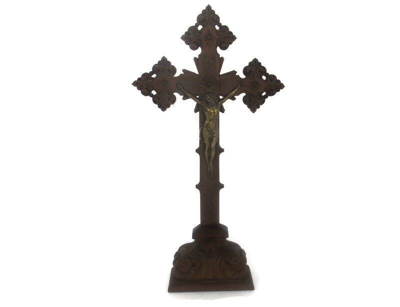 Large Standing Altar Church Chapel Crucifix Jesus Christ Cross Brass Stunning Co