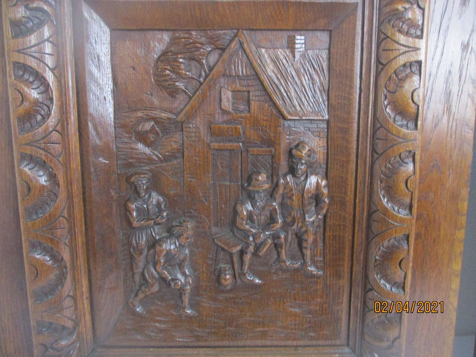 Pair Antique Hand Carved Oak Pheasants Door Panels Reclaimed Architectural Breug photo furniture