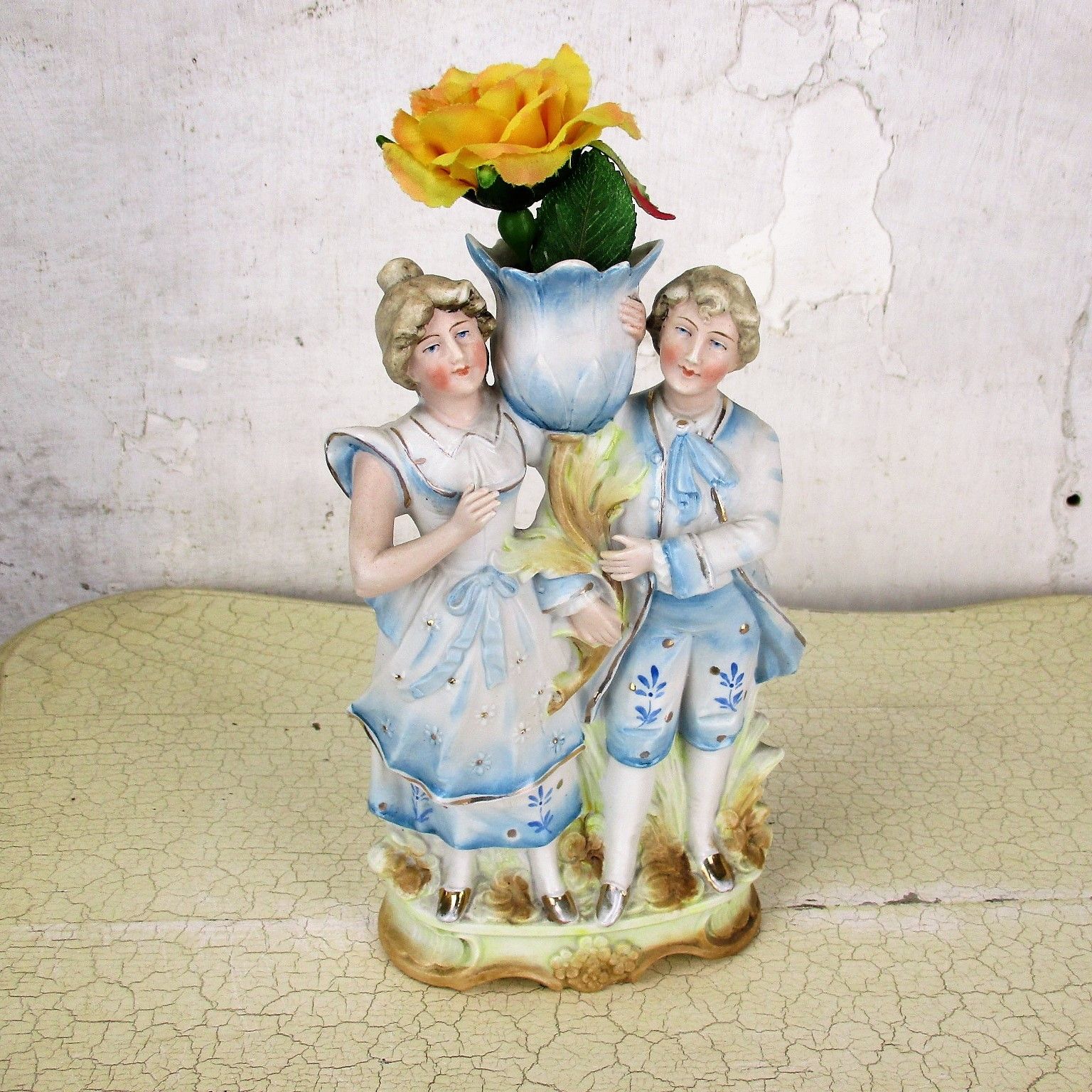 Lovely Porcelain Figurine Spill Vase Statue Victorian Couple Pair  Bisque photo furniture