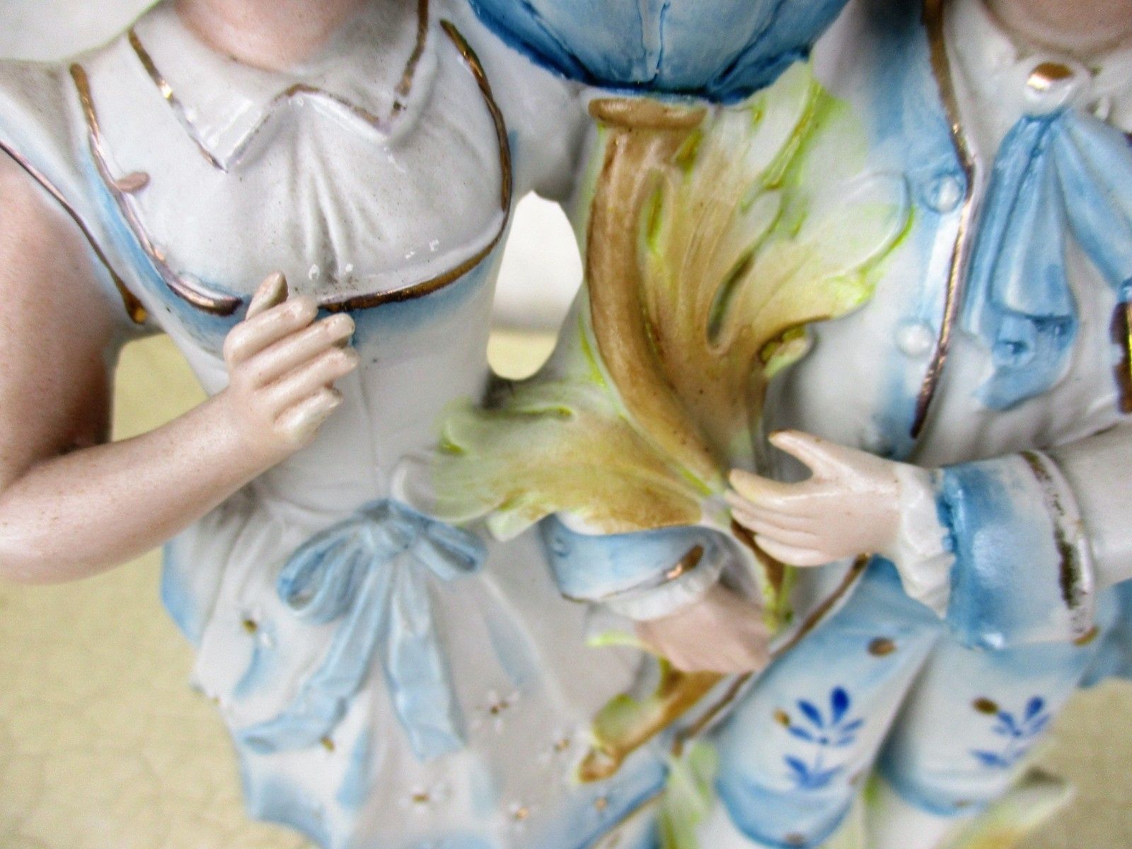 Lovely Porcelain Figurine Spill Vase Statue Victorian Couple Pair  Bisque photo for sale
