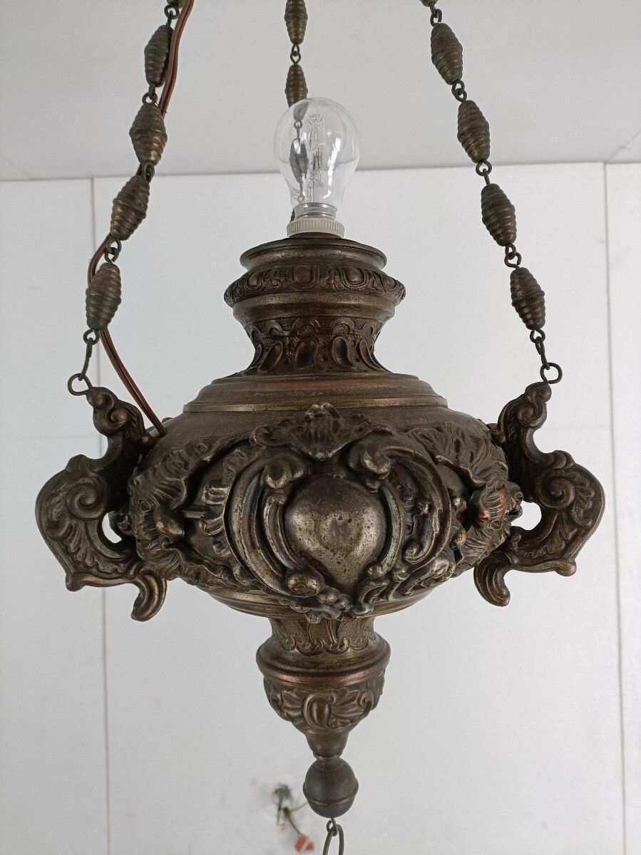 Antique Gothic Copper Silverplatede Gods Lamp Light Ceiling Fixture Chandelier P photo buy