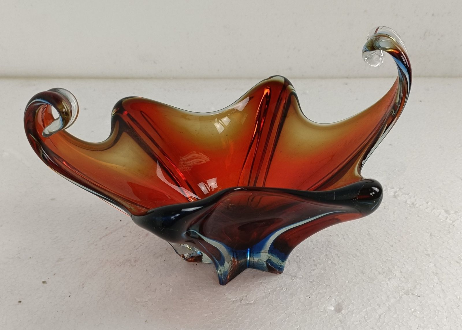 Italian Cranberry Blue Bowl Dish Centerpiece Murano Seguso Art Glass Modernist S photo buy