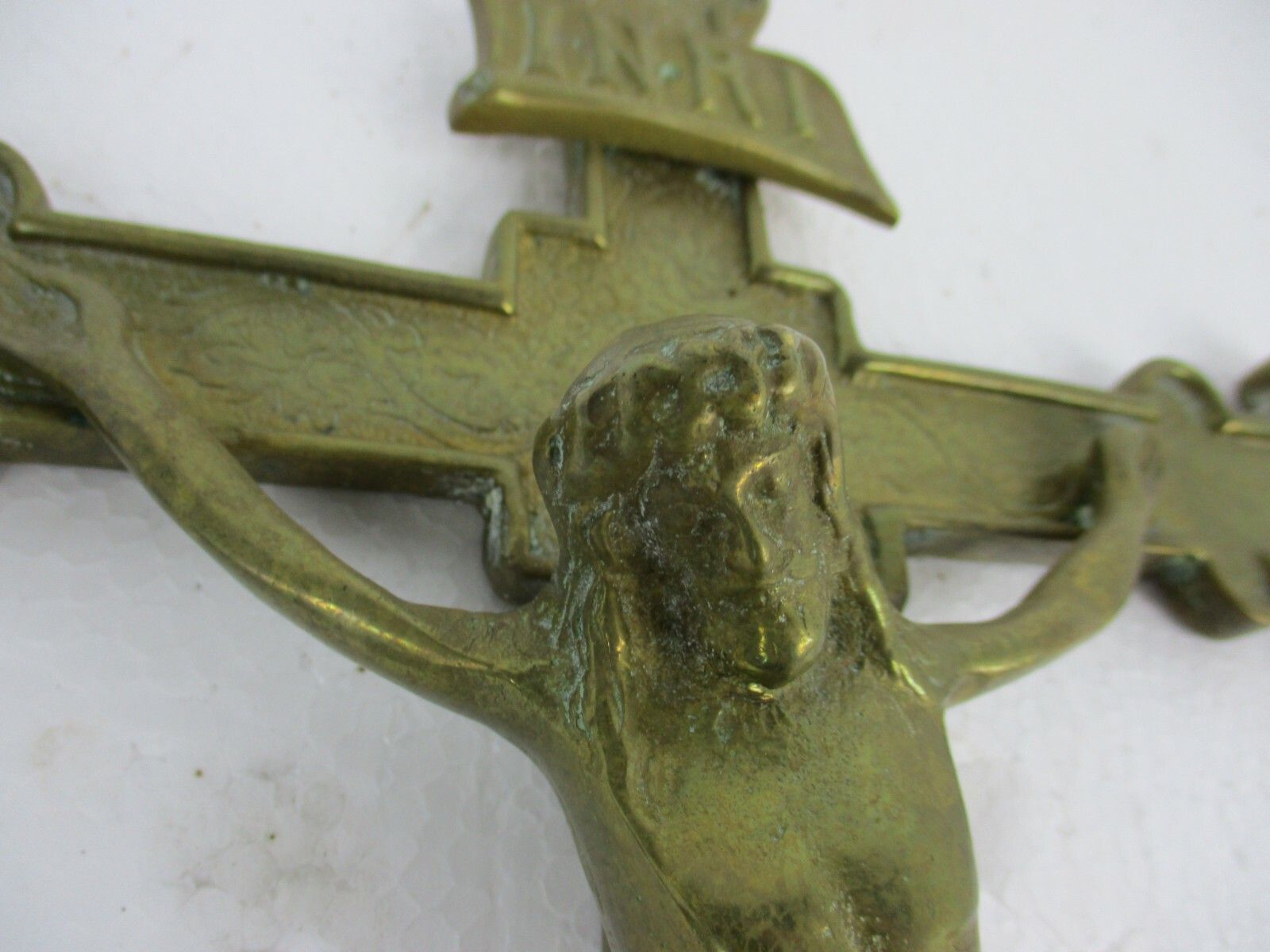 Hanging Wall Crucifix Cross Ornate Brass Jesus Christ French Fleur De Lis Lys photo Art