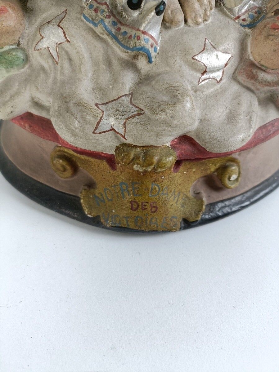 Antique Neo Gothic Statue Plaster Polychrome Our Lady Of Victory With Infant Ang photo Art