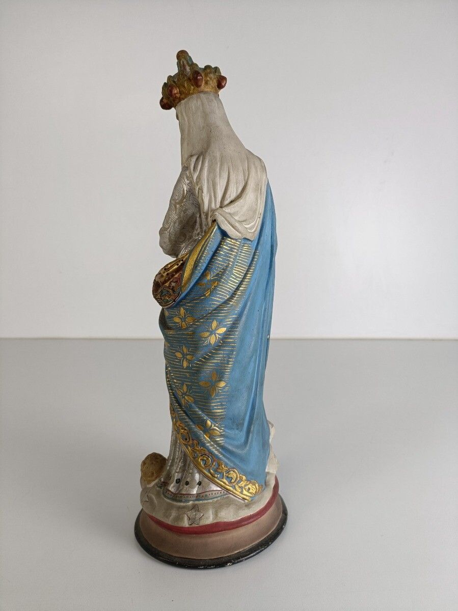Antique Neo Gothic Statue Plaster Polychrome Our Lady Of Victory With Infant Ang photo vinterior