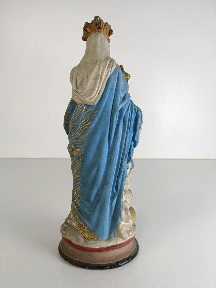 Antique Neo Gothic Statue Plaster Polychrome Our Lady Of Victory With Infant Ang photo buy