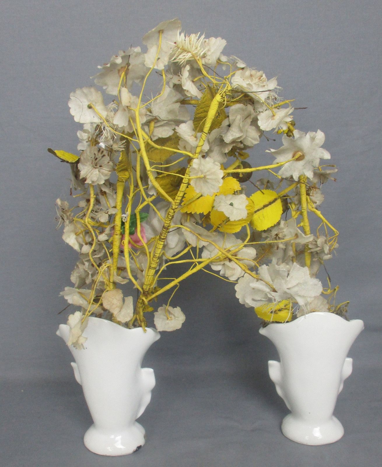 Antique Couple Porcelain Fan Flair Vases Flower Bridal Bouquet Vieux Paris photo vinterior