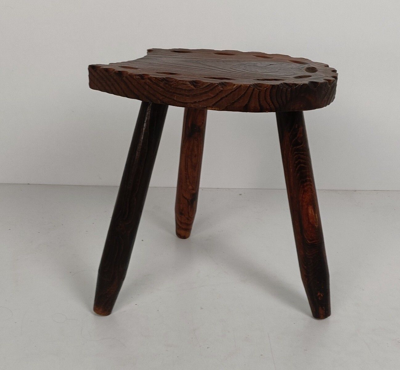 Spanish Milking Stool Table Pedestal Plant Bonsai Stand Carved Wood Horseshoe Fo photo vinterior