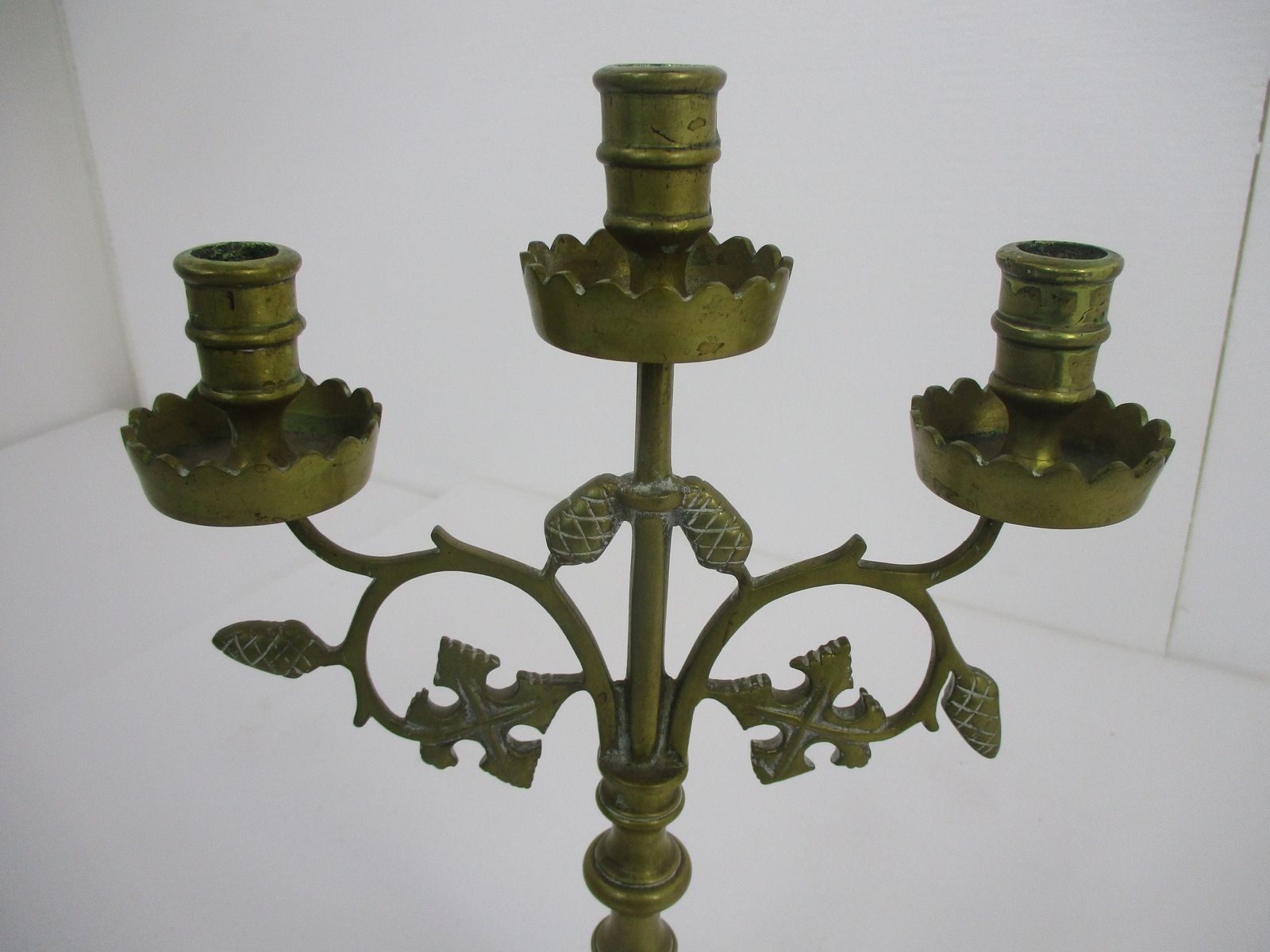 Couple Candle Holders Brass Leafs Ornate Religious Church Candelabra 3 Arm photo furniture