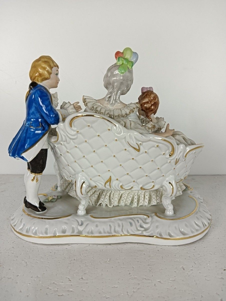 photo furniture Large Statue Figurine Porcelain Marked Dresden Germany Lace Lady With Children V