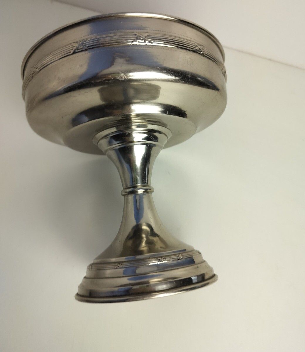 Vintage  Etched Glass Aluminium  Communion Dish Bowl Centerpiece Ciborium Tray photo Home Decor