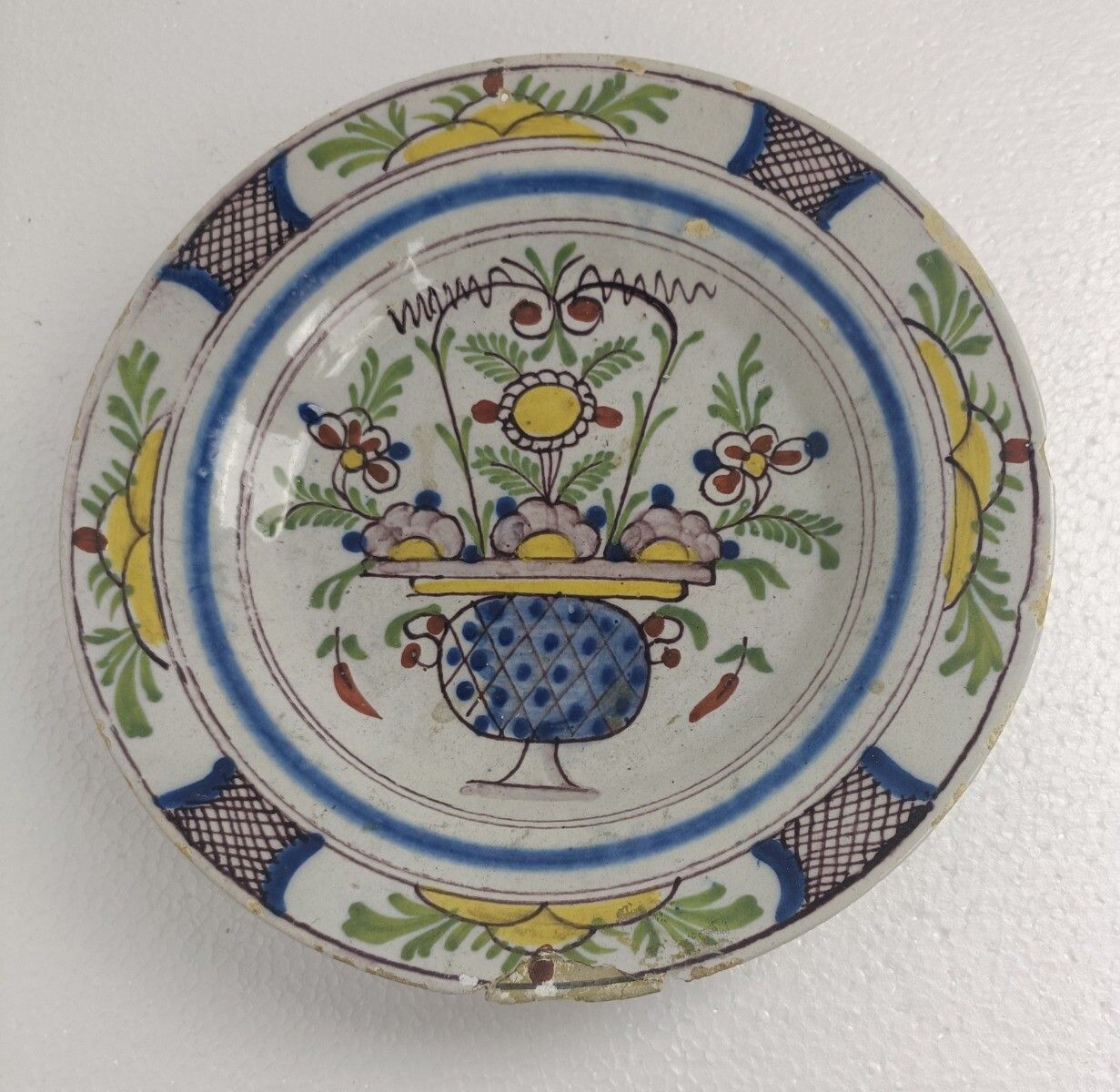Couple 19th Century Delft Wall Hanging Charger Plates Polychrome Antique Collect photo furniture