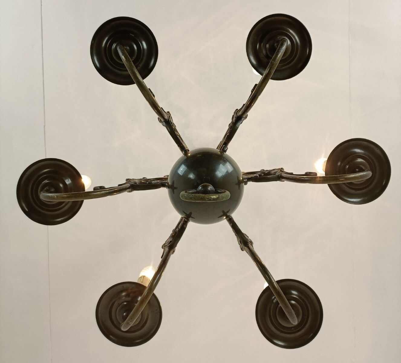 Flemish Dutch Chandelier 6 Arms Lights Brass  Htf Vintage Barn Farmhouse Style photo vintage