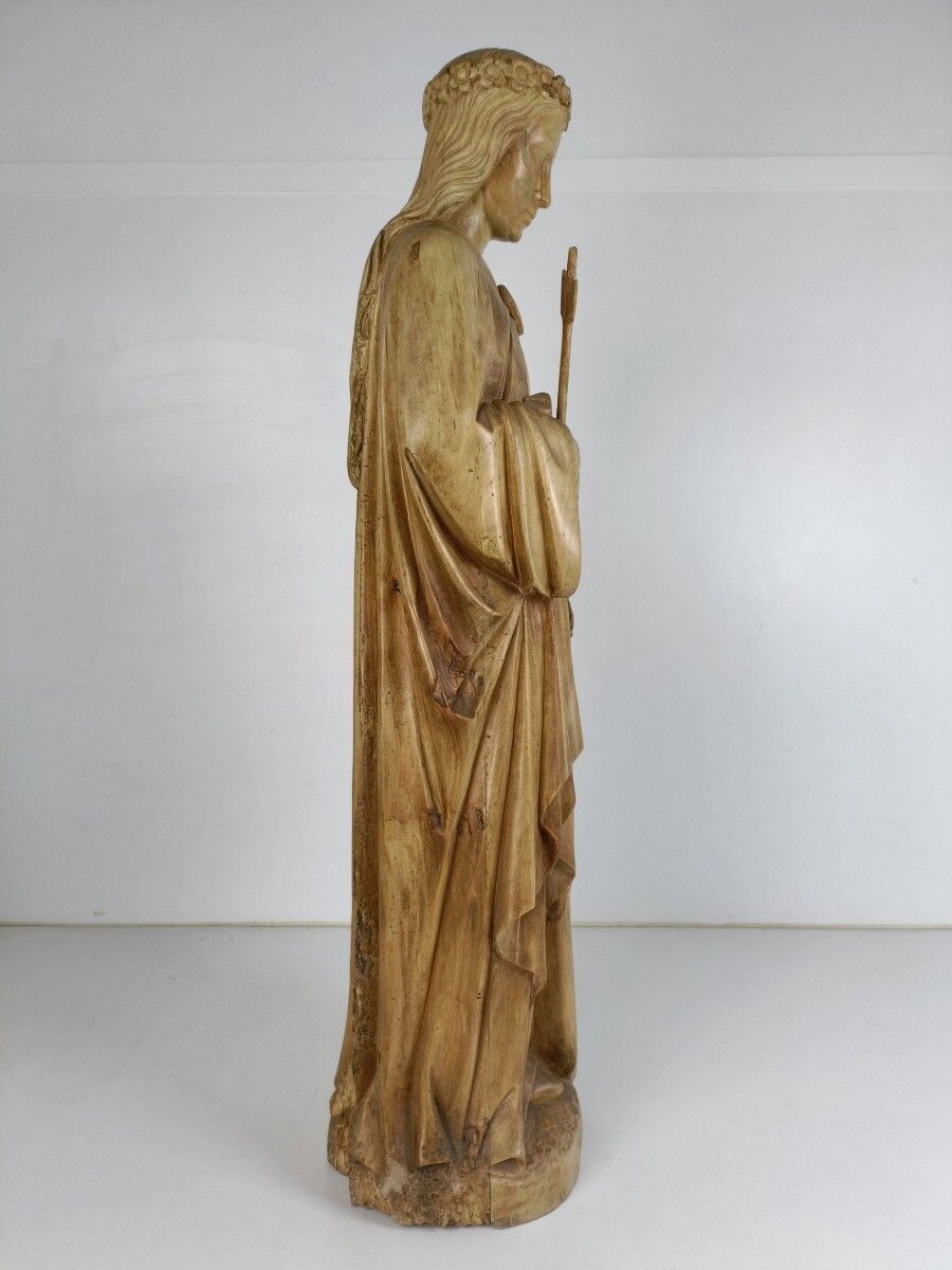 Large Statue Church Hand Carved Wood Antique Saint Ursula Arrow 19th Century Htf photo 1539.0