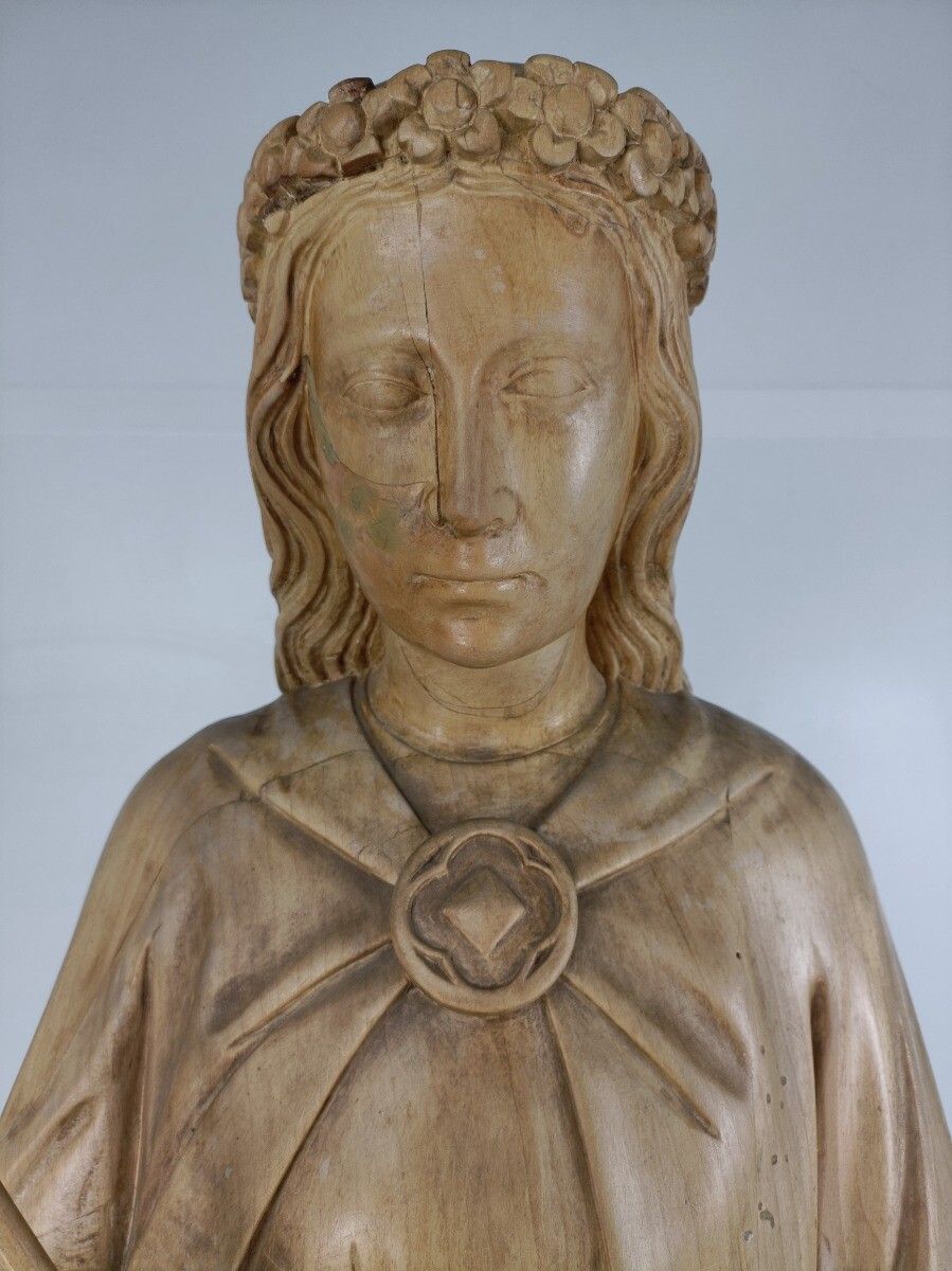 Large Statue Church Hand Carved Wood Antique Saint Ursula Arrow 19th Century Htf photo vintage