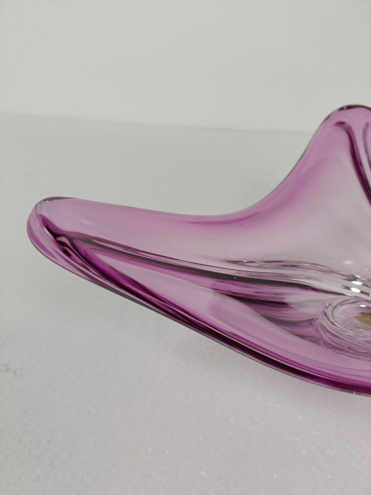 Val St Lambert Belgium Bowl Dish Centerpiece Cranberry Marked Art Glass Crystal photo vintage