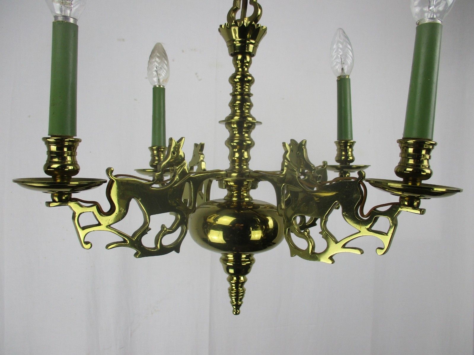 Vintage Chandelier Reindeer Deer Figurines Figures 4 Lights Arms Brass Christmas