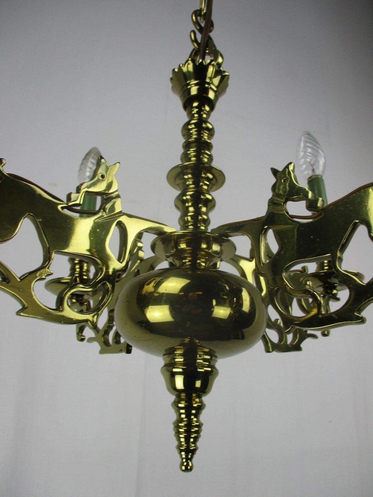 Vintage Chandelier Reindeer Deer Figurines Figures 4 Lights Arms Brass Christmas photo 334.0