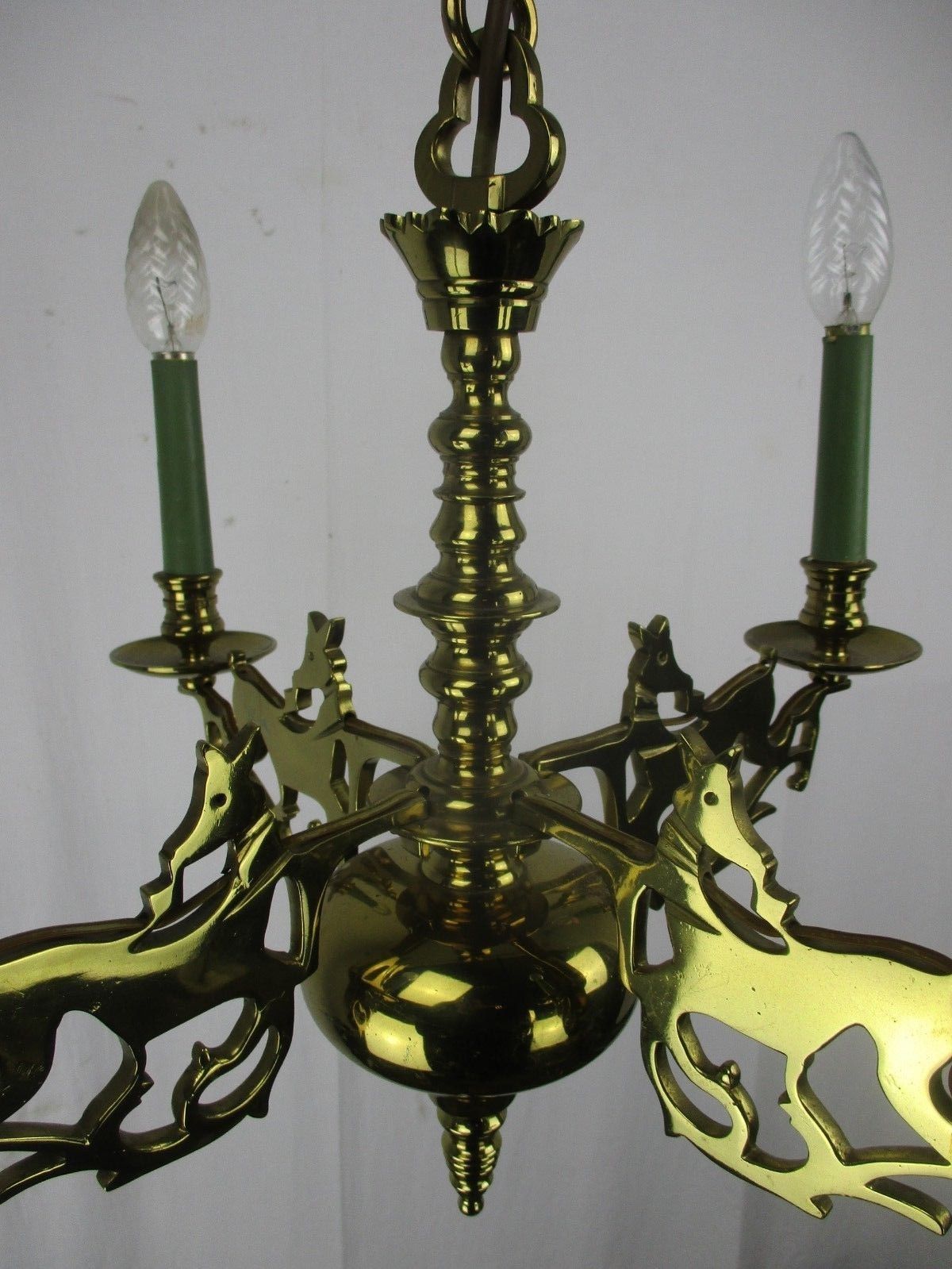 photo for sale Vintage Chandelier Reindeer Deer Figurines Figures 4 Lights Arms Brass Christmas