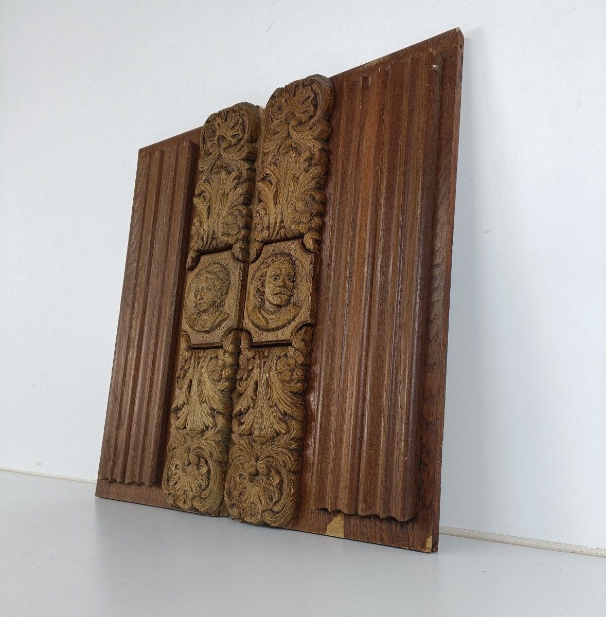 Pair Hand Carved Wood Resin Pediment Ornate Architectural Reclaimed Salvage Pane photo for sale