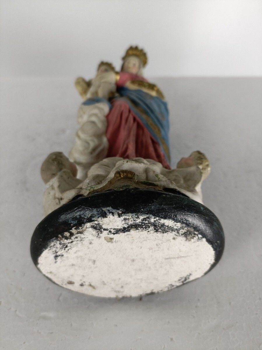 photo for sale Antique Neo Gothic Statue Plaster Polychrome Our Lady Of Victory With Infant Jes